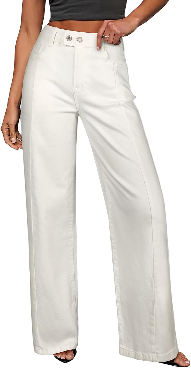 Sidefeel Women's Wide Leg Jeans High Waisted Stretchy Baggy Front Seam Denim Pants