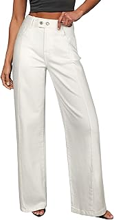 Women's Wide Leg Jeans High Waisted Stretchy Baggy Front Seam Denim Pants