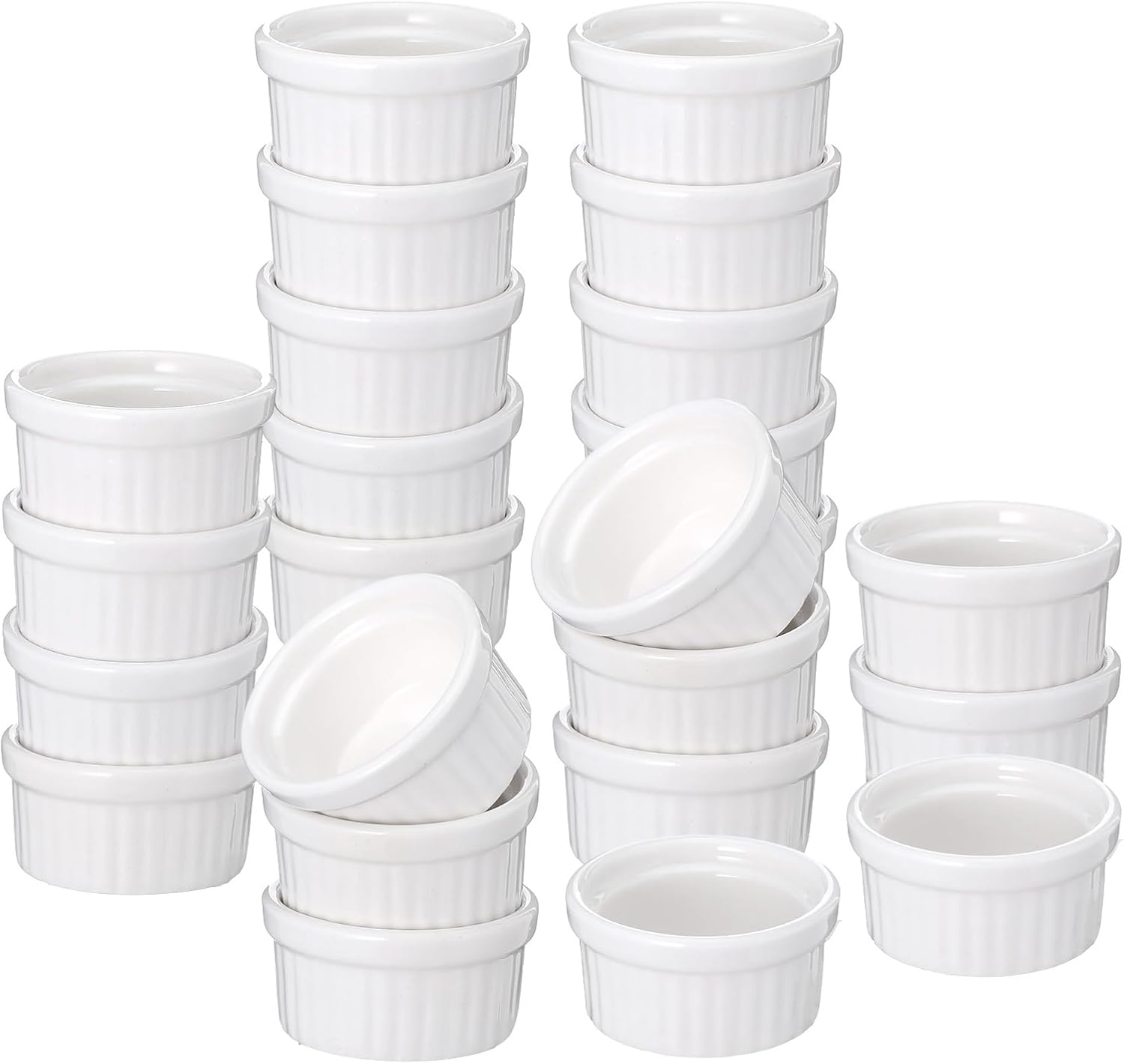 24 Pcs 1 oz Mini Ramekins, White Ceramic Souffle Dishes & Custard Cups, Oven Dishwasher Microwave Safe Small Baking Bowls for Creme Brulee, Pudding, Sauce, Charcuterie