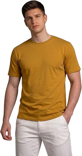 Carlo Magno Men’s Solid Mustard Yellow Cotton T-Shirt | Half Sleeve Round Neck Plain Casual Regular Fit Basic Tee