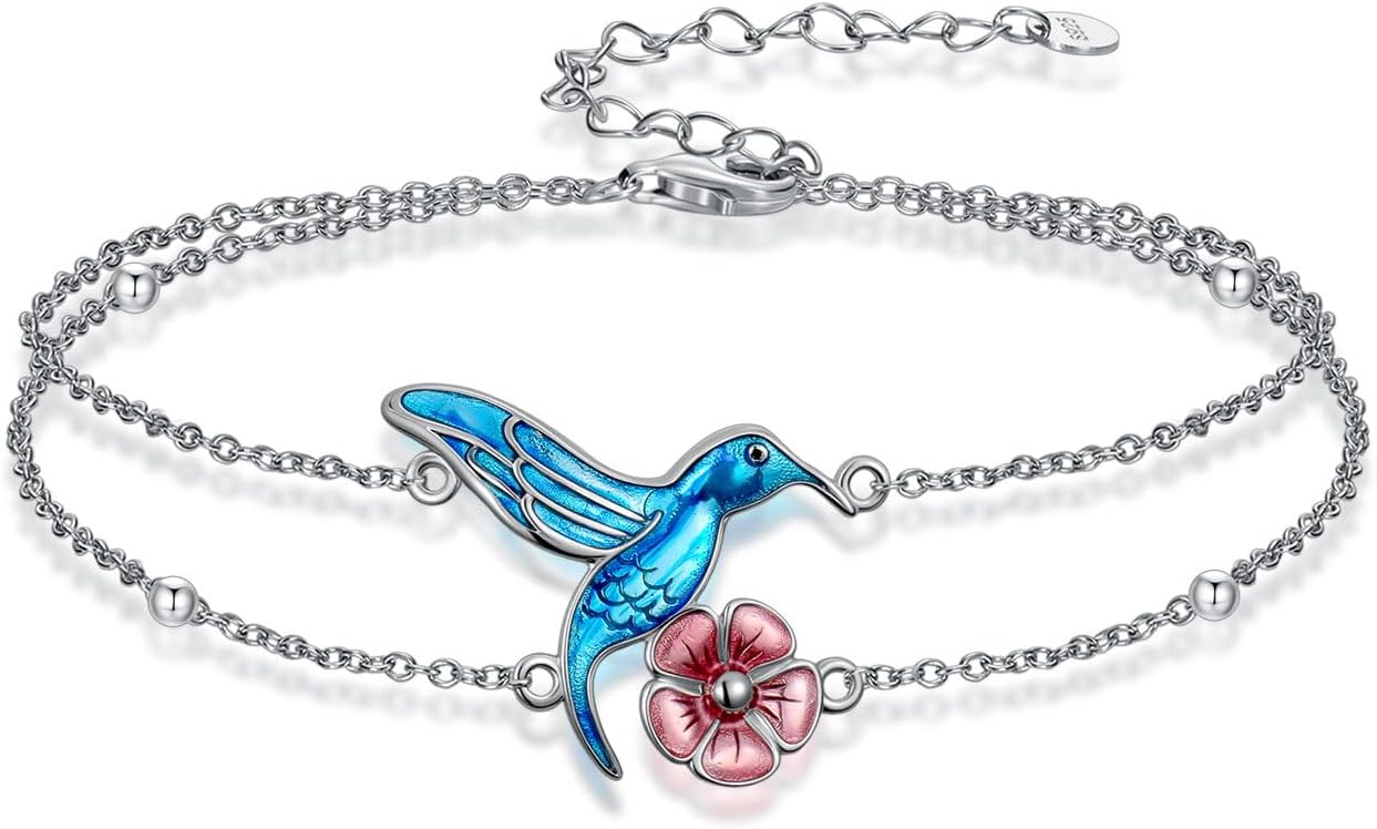 Cross/Hummingbird/Cat Link Bracelet 925 Sterling Silver Layered Anklet Bracelet with 7+2 Inch Chain Anniversary Birthday Women Gifts