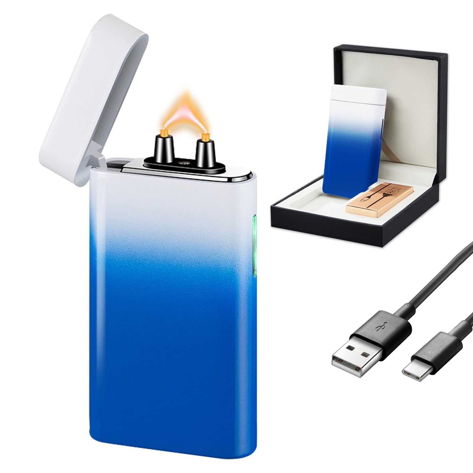 Skrfire Noble Black White Electric Lighter Windproof, Flame Electric Lighter Plasma-Flame Arc Lighters Rechargeable Usb Flame Lighters With Battery Indicator（Black And White）