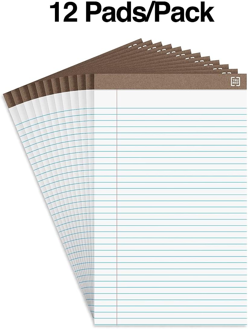 TRU RED Legal Pads, 8.5” x 14”, Wide Ruled, White, 50 Sheets/Pad, 12‑Pack
