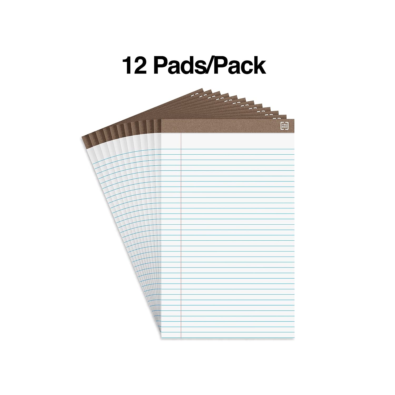 TRU RED Staples 100% Recycled Perforated Writing Pads, Wide Ruled, White, 8 1/2 X 14-Inch, 50 Sheets/Pad, 12/Pk