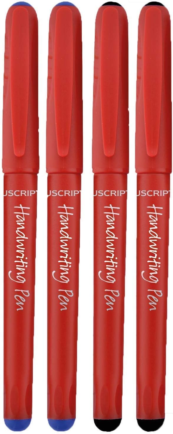 MANUSCRIPT Blue and Black Handwriting Pens with Comfort Grip (Pack of 4)