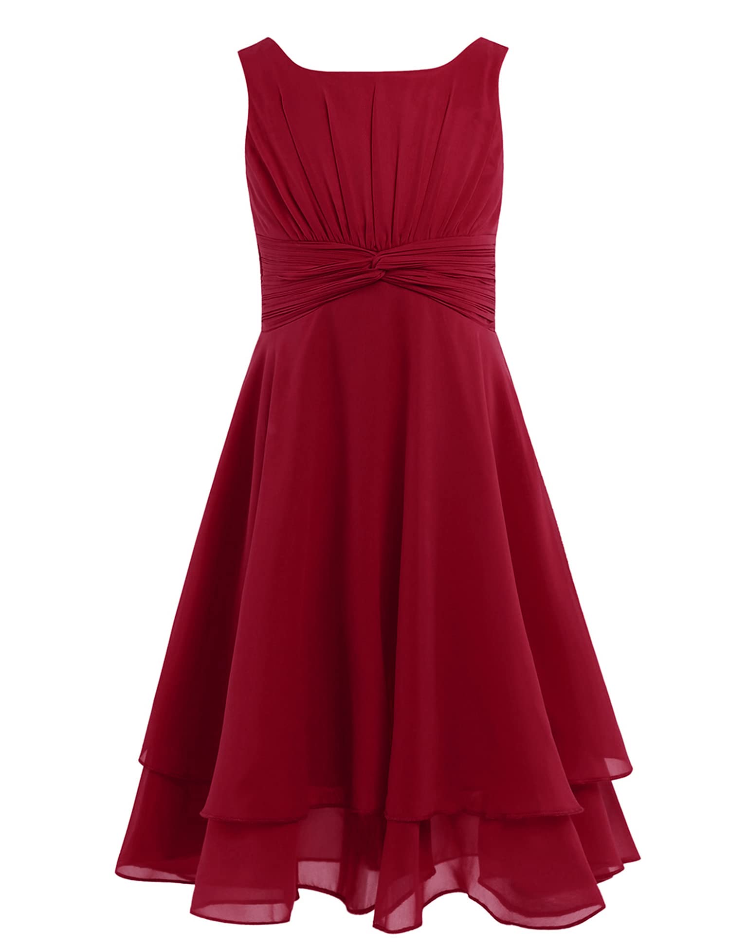 IEFIEL Vestido Corto de Fiesta para Niña Vestido sin Manga de Elegante Gasa Plisado Sólido Vestido de Graduación Boda Comunión Partido 4-16 Años