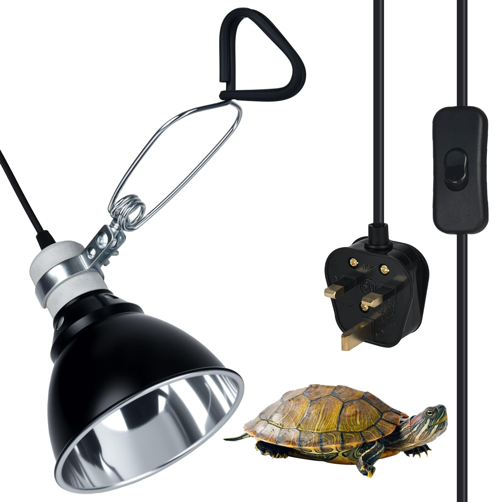 XCWTBL Reptile Reflector Dome Lamp Fixture, 8.5in Basking Heat Lamp Tortoise, E27 Reptile Heat Lamp with Clamp,200w Heat Lamp for Tortoise,Dome Lamp Fixture for Frog,Lizard [Energy Class E]