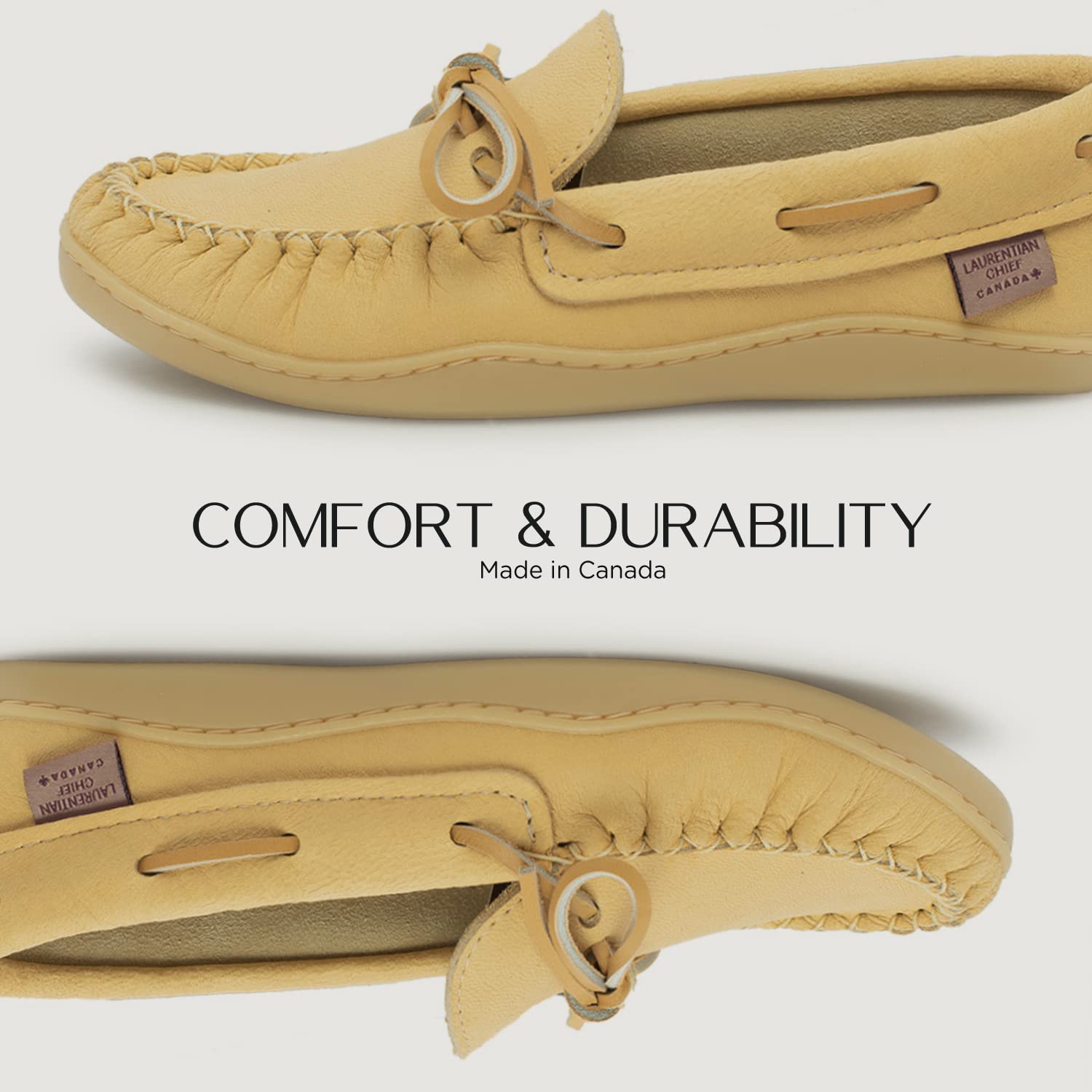 Laurentian Chief Moccasins with 8-Hole Collar for Ladies – Stylish and Comfortable House Slippers with Natural Rubber Sole – Leather Indoor and Outdoor Slippers