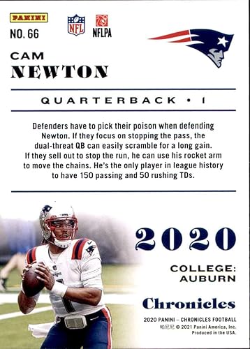 Miniatura 2 de 2020 Panini Chronicles Base #66 Cam Newton New England Patriots NFL Football Trading Card