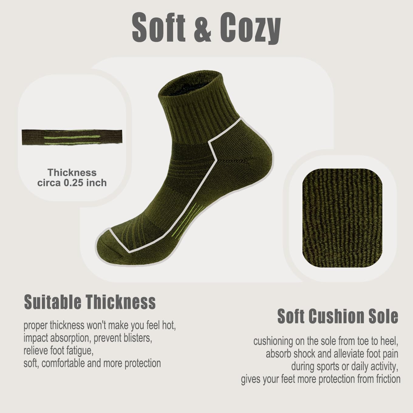 Mens Cotton Cushioned Quarter Socks, 3/5 Pairs Breathable Moisture-Wicking Non-Slip Athletic & Casual Ankle Socks - Image 4