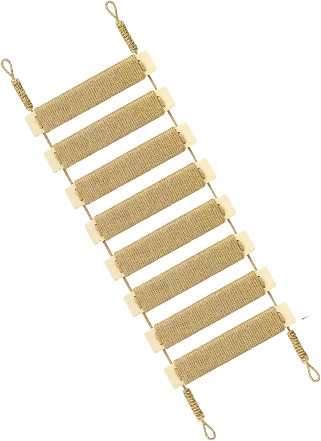 Multi-Functional Cat Ladder & Bridge - Sisal Rope Climbing Frame Wall Furniture for Indoor/Outdoor Cats, Cage Accessories, Parrots, Small Pets (Wood Tone - 40in)