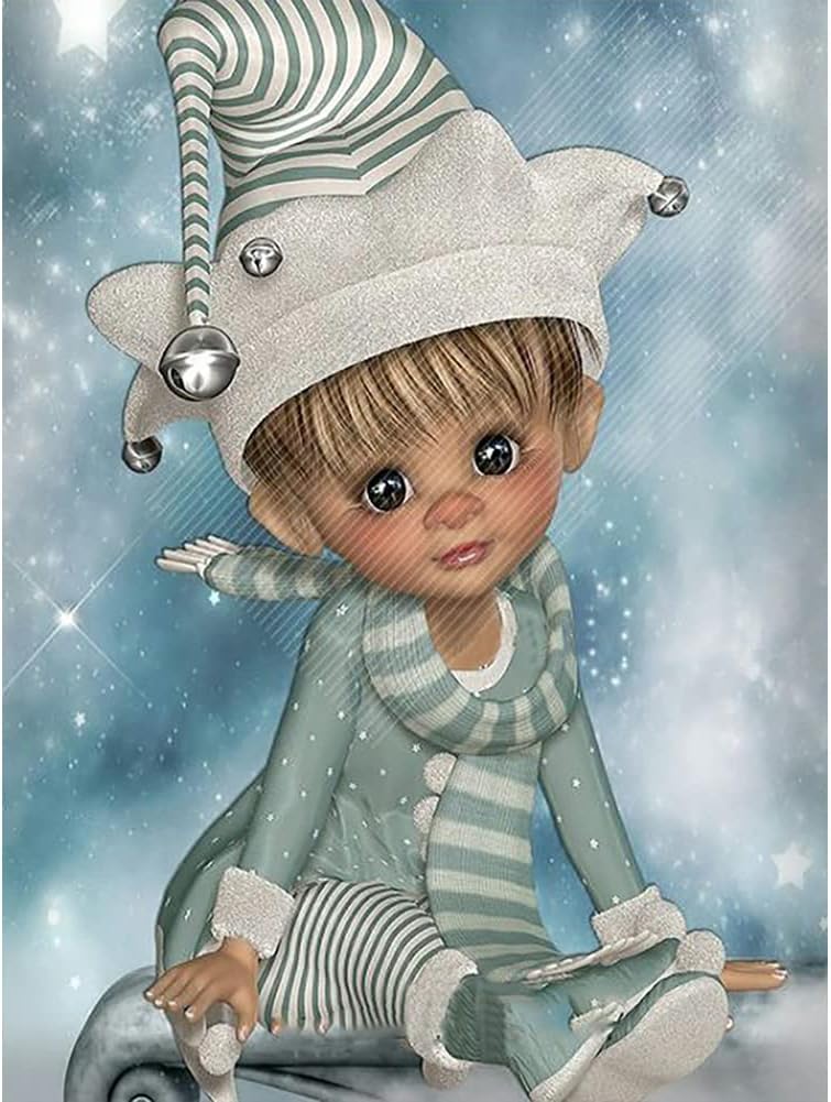 Umikk Diamond Painting Cartoon Girl, 5D DIY Diamond Painting Kit, DIY Diamond Painting Full Round Cartoon Girl Diamond Embroidery Cross Stitch for Home Room Wall Decoration Gift (J)