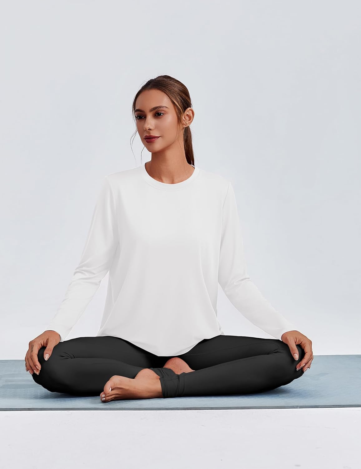 PINSPARK Workout Tops for Women Long Sleeve Yoga Shirts Crew Neck Athletic Top Loose Fit for Running Gym Hiking - Image 3