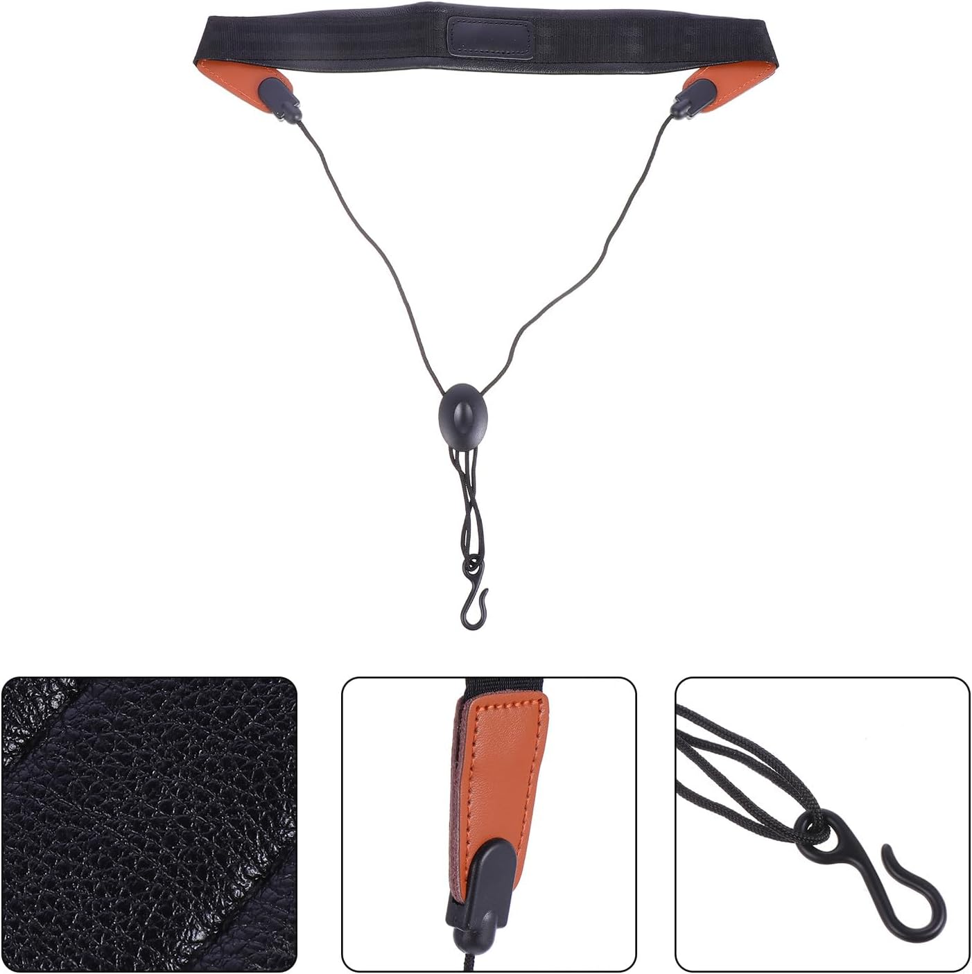 LIFKOME Saxophone Neck Strap Leather Padded Adjustable Shoulder Harness Universal Saxophone Belt for Alto Tenor Sax Black Professional Instrument Accessory