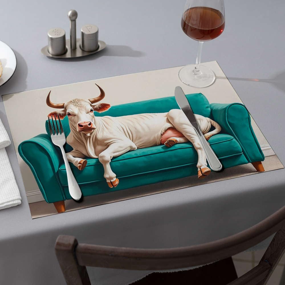 Sets de table en silicone vache et fraise : 6 tapis imperméables faciles à nettoyer pour cuisine