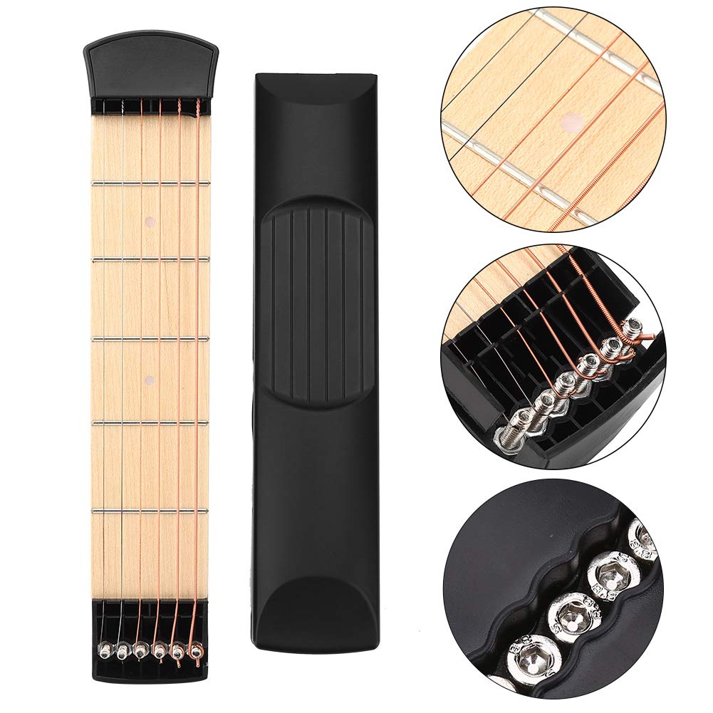 VGEBY Pocket Guitar, 6 Fret Portable Guitar Trainer, Finger Exercise & Chords Practice Tool, Black