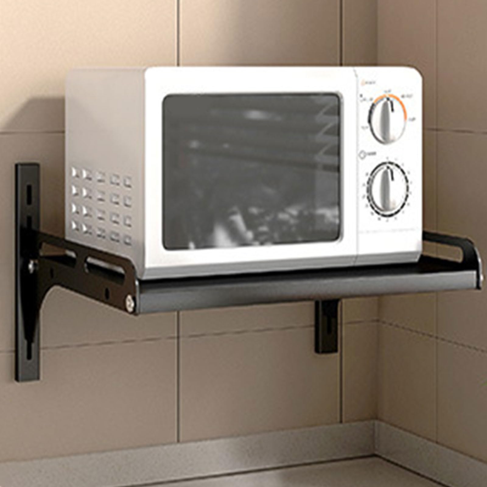GTHTUHFD Wall Mounted Microwave Oven Rack - 56Cm Kitchen Storage Organizer For Appliances & Condiments, Ideal For Commercial Or Home Use, Space-Saving Solution In White,Black-39cm/15.3in
