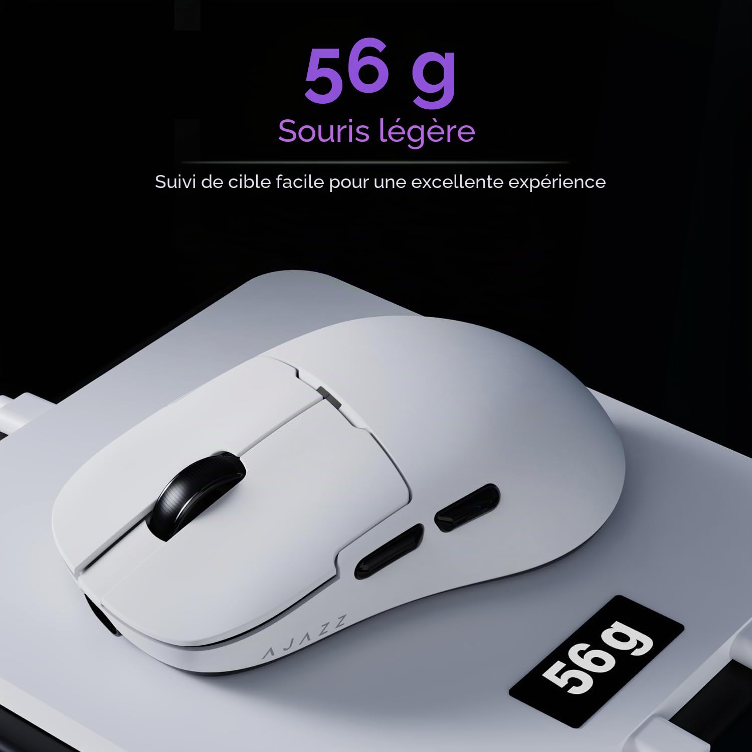 AJAZZ AJ159P Wireless Gaming Mouse, Equipped with PAW3395 Sensor, 26K DPI Support, 56 Gram Ultralight Design, 2.4G/USB-C, 400 mAh Battery, RGB Backlighting, Compatible with PC and Mac Systems, White