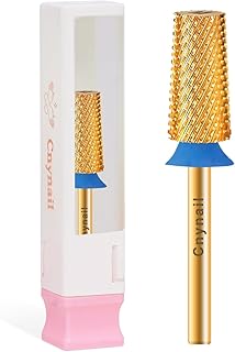 3/32" Large Tapered Barrel Flat Bit Tungsten Carbide Nail Drill Bit Safety Bit for Gel & Acrylic Removal, 2- Way Rotating Efile Tip, Salon Electric File Accessory (M Girt, Gold)