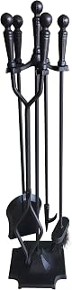 Tosnail 5 Pieces Wrought Iron Fireplace Tools Set - Brush, Shovel, Tong, Poker and Stand Base