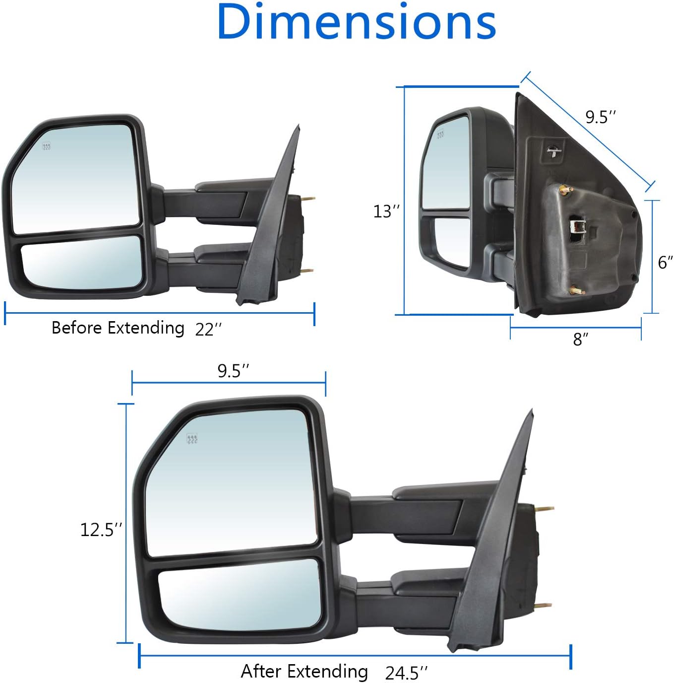 JZSUPER Towing Mirrors fit for Ford F150 Pickup Truck 2015 2016 2017 2018 2019 2020, Power Heated with Turn Signal Temperature Sensor 8 Pin Plug