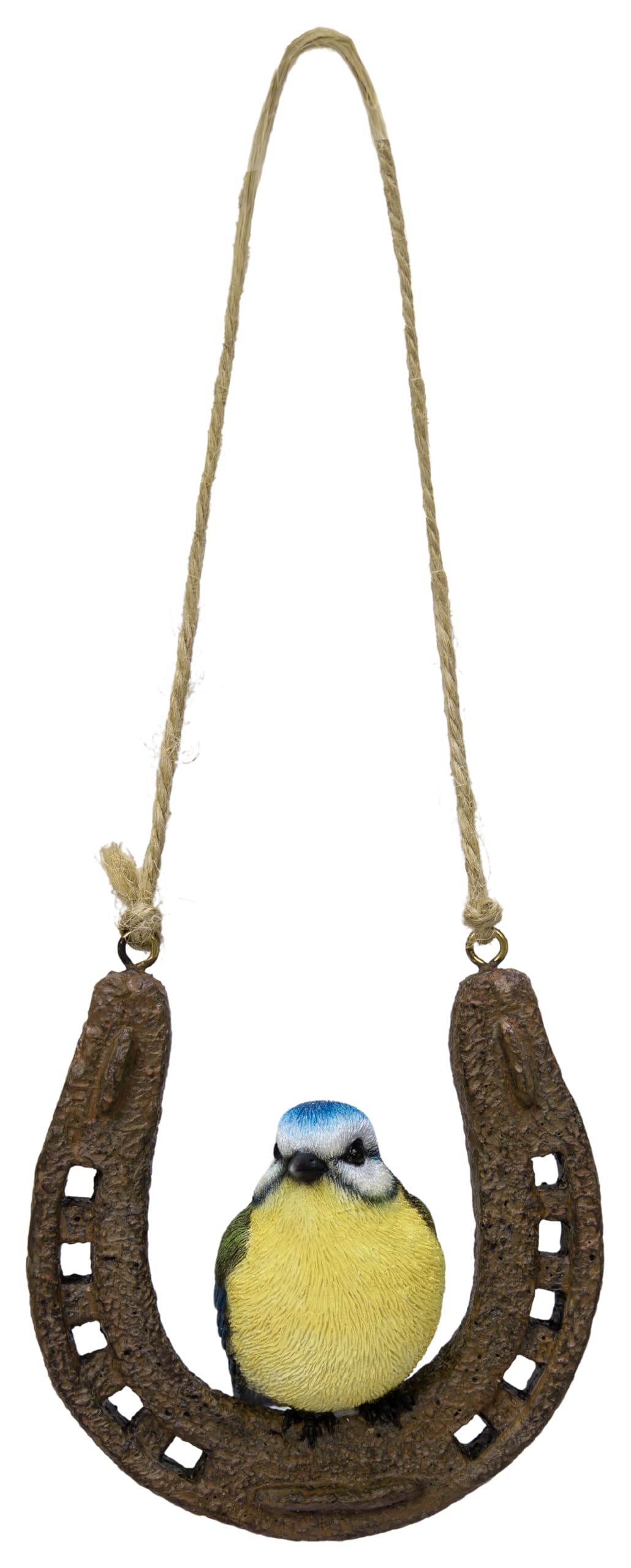 Vivid Arts HGF-039 - Hanging Blue Tit on Horseshoe - Indoor & Outdoor - Garden Decor