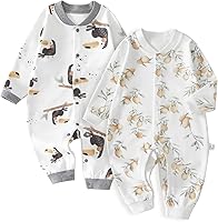 Cherie Kids 100% Organic Cotton Unisex Baby Romper - Soft Long Sleeve Footless Sleepers Pajamas Newborn 3-24 Months