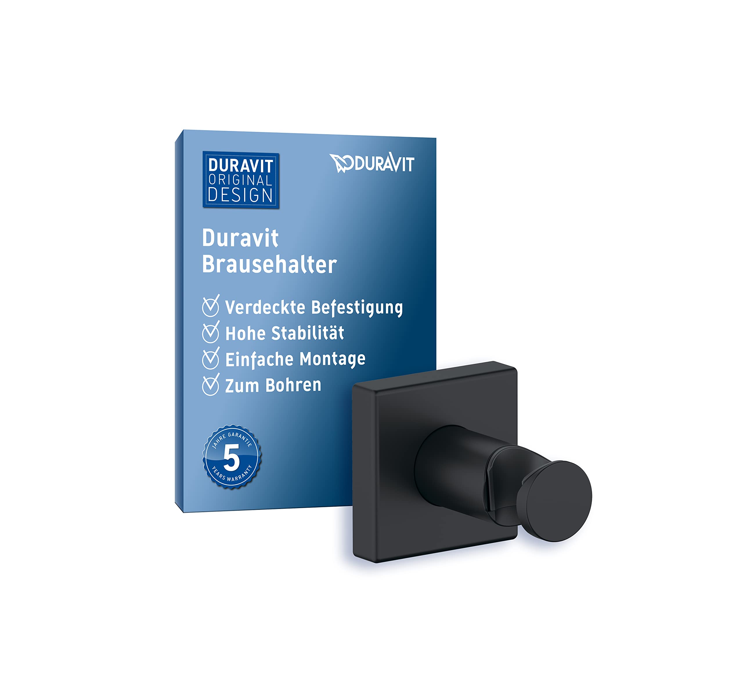 Duravit Universal Brausehalterung, Duschkopfhalterung für Handbrausen, Brausehalter eckig, Schwarz Matt