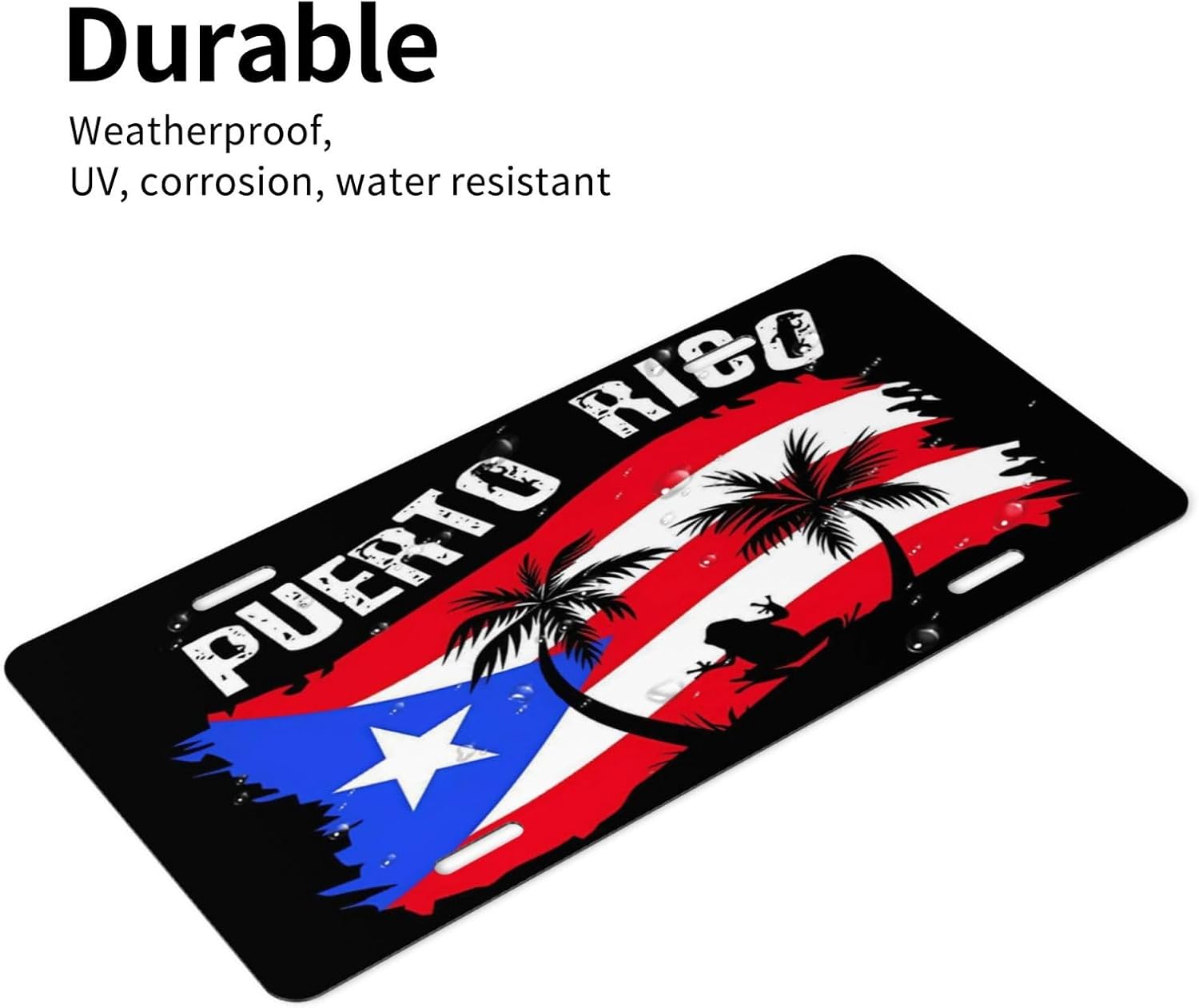 Puerto Rico Frog Flag Aluminum License Plate 6 x 12 Inch Metal Car Front License Plate Cover Car Decor Accessory Novelty Vanity Decoration Tag with 4 Holes Gift for Men Women