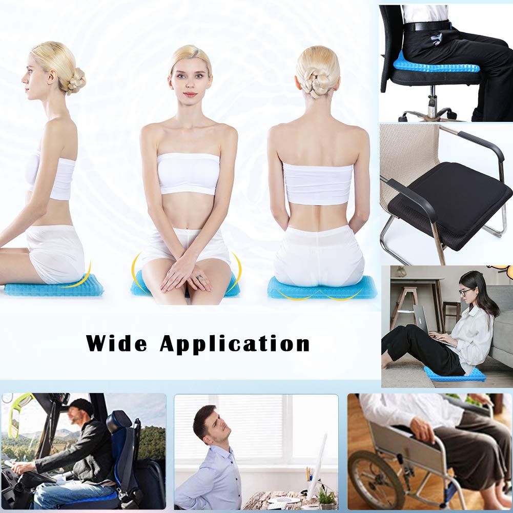 Cojín de gel transpirable con funda antideslizante para alivio de presión, cojín de gel de huevo de doble capa para alivio del dolor, oficina, silla de ruedas (extragrande)