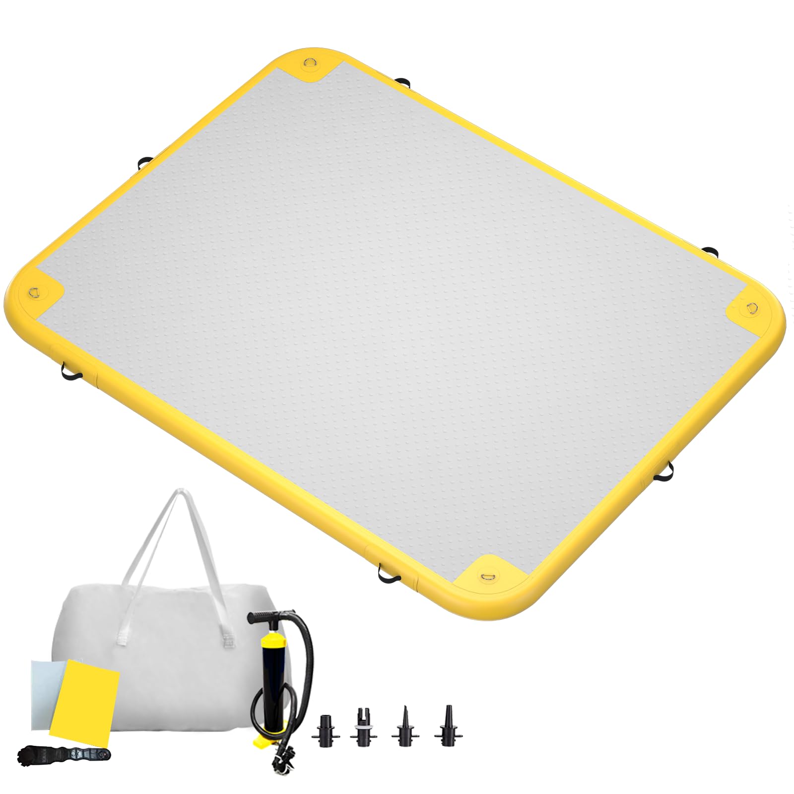 Inflatable Floating Dock, 8x6ft Inflatable Water Platform Raft with Air Pump& Storage Bag, Floating Island Mat for Pool Lake Beach Ocean (Yellow, 8 x 6ft)