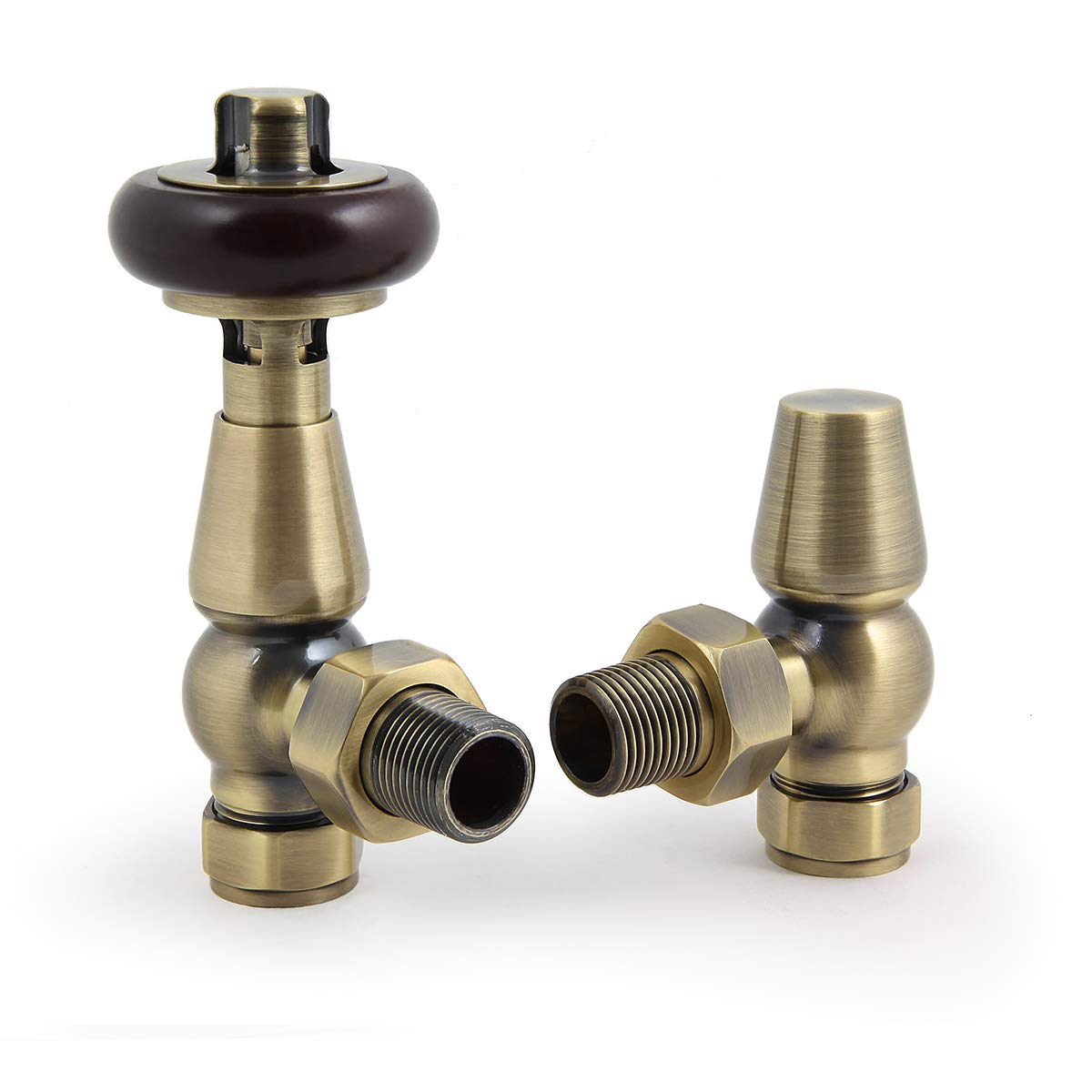 Foundry Antique Brass Castrads Windsor Thermostatic Traditional Radiator Valve & Lockshield Set (Antique Brass)