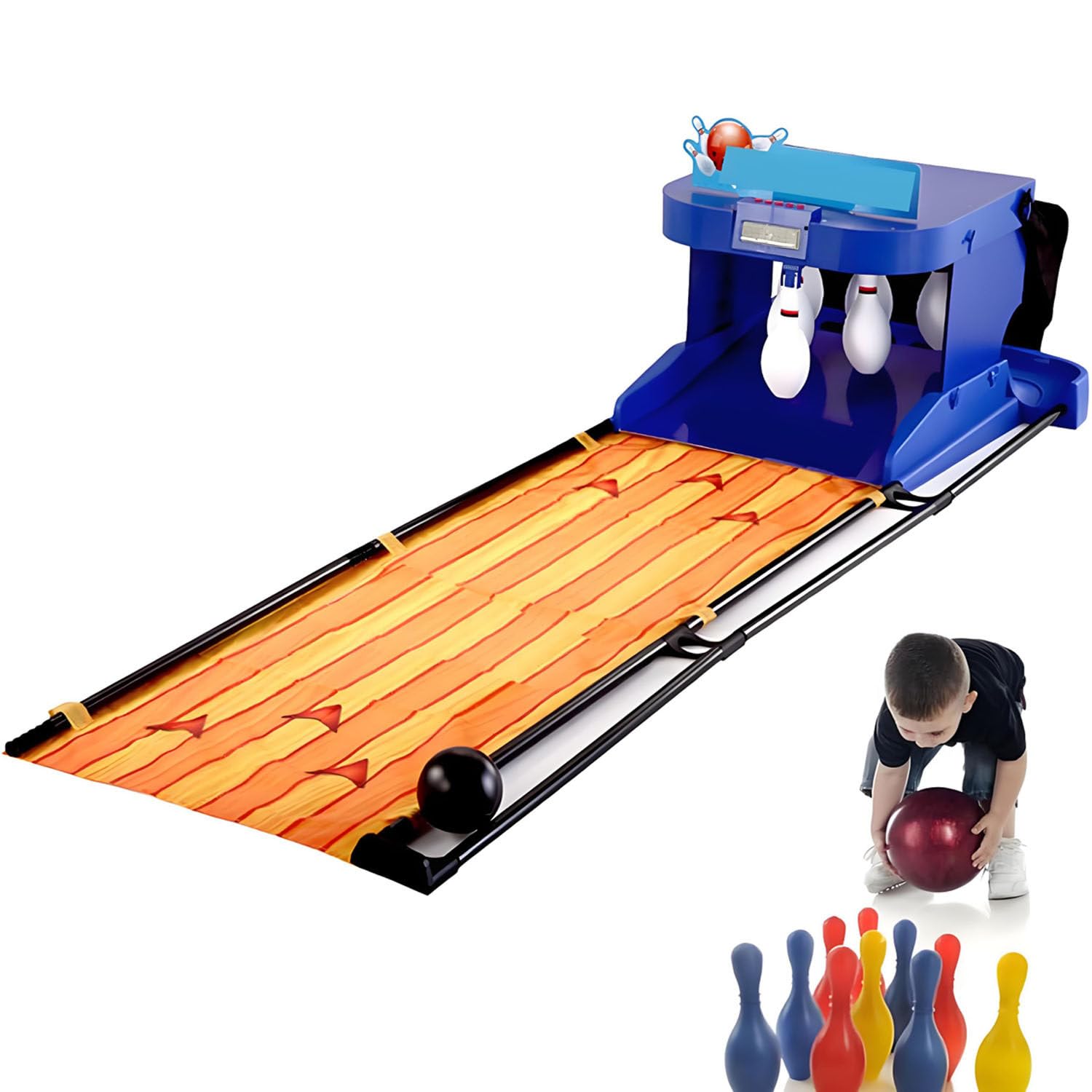 Juego electrónico de bolos, consola de bolos para interiores 2m/6.56ft | Función de reinicio automático, efectos de sonido y luz, plegable para guardar, material duradero