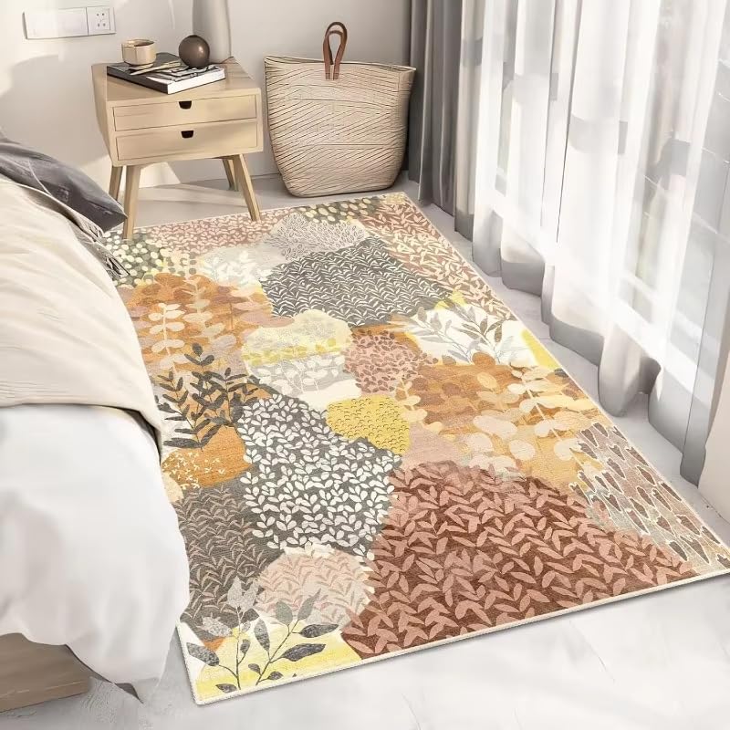 Tapis de salon absorbant et antidérapant aux motifs feuilles