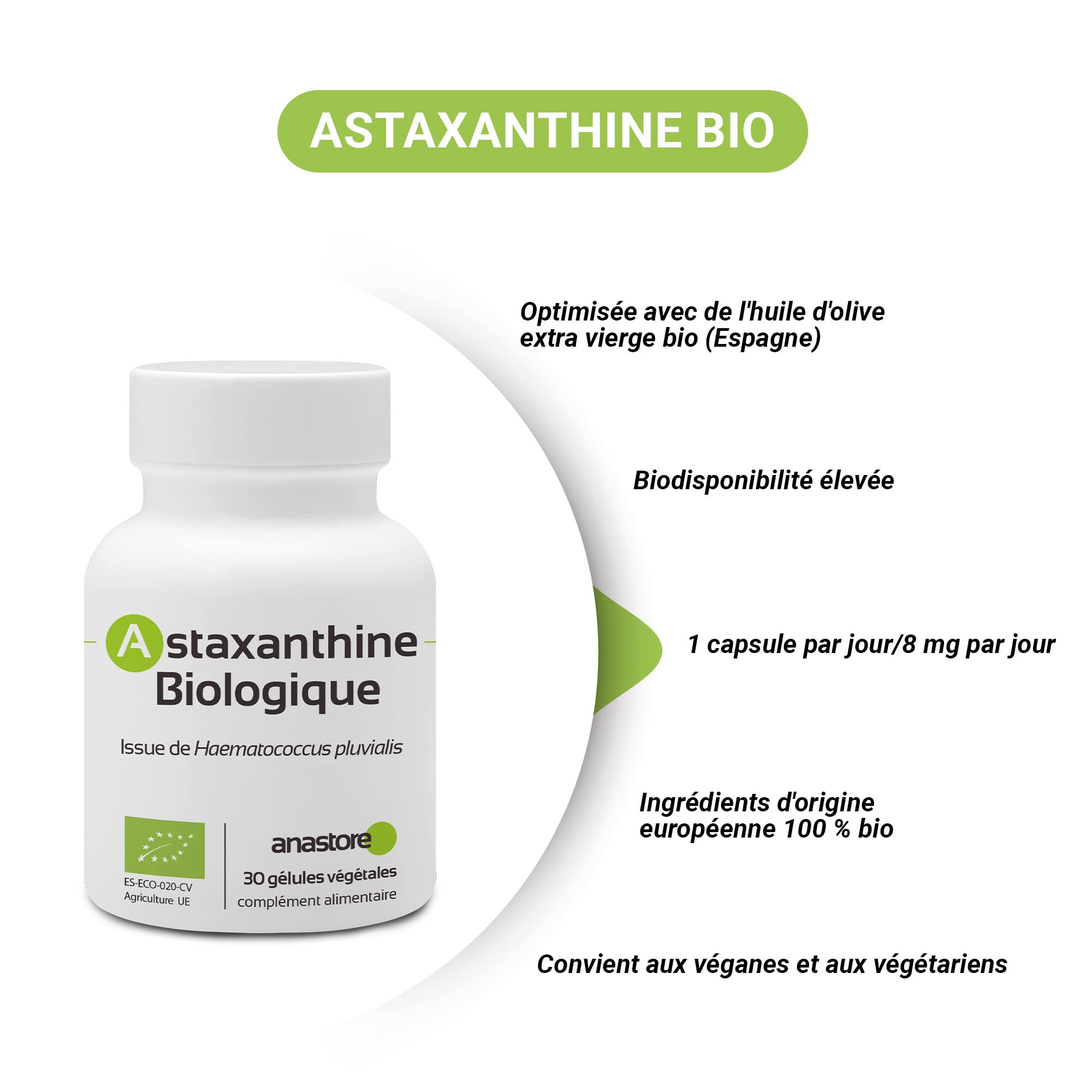 Astaxanthine biologique * 30 gélules végétales / 8 mg * Antioxydant naturel * Énergie + Santé oculaire + Soins de la peau *