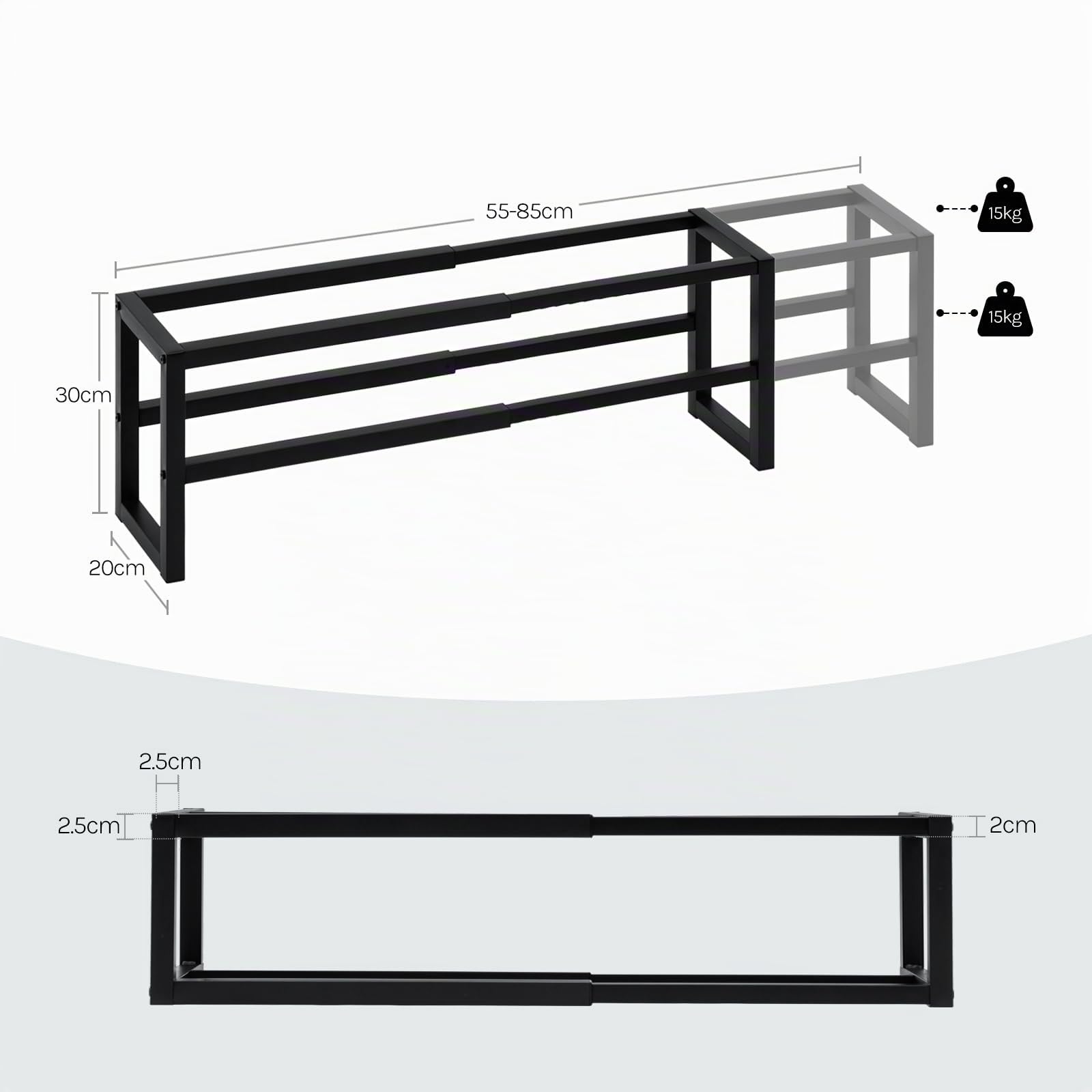 WOLTU Portascarpe Estensibile a 2 Livelli, Scaffale in Metallo, Scarpiera Salvaspazio Slim, Organizzatore di Stoccaggio per Scarpe, Mobiletto Ingresso, Corridoio, Camera da letto, Nero