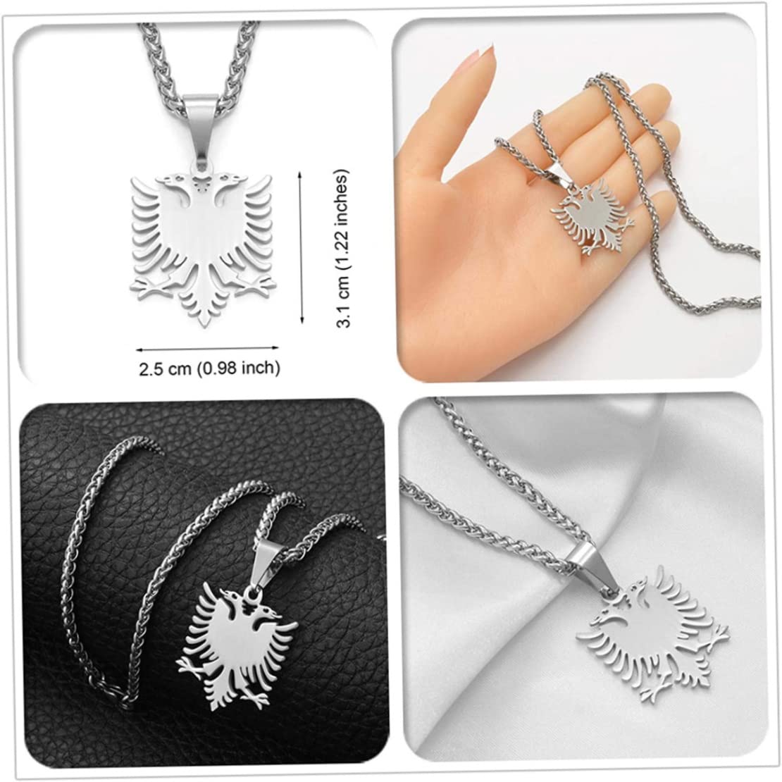 Kit collana con ciondolo orecchini in acciaio inossidabile lucido con aquila albanese, accessori di gioielli per donna uomo (1 paio di orecchini, 1 collana)