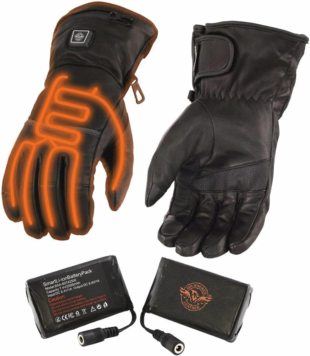 Milwaukee Leather Mens Gauntlet Heated Waterproof Leather Gloves with Touch Screen