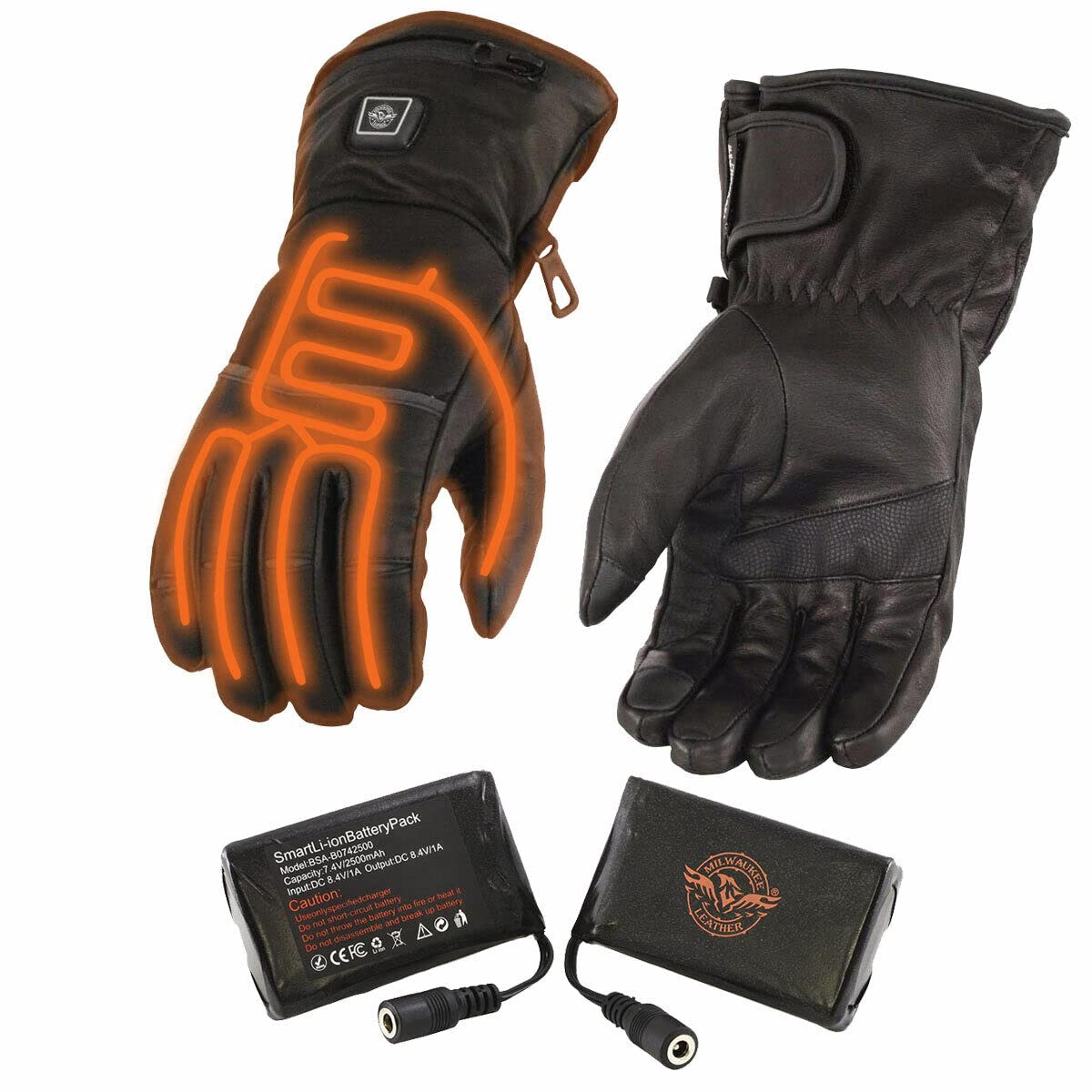 Men's Heated Leather Gauntlet Gloves w/Touch Screen Fingers (Medium)