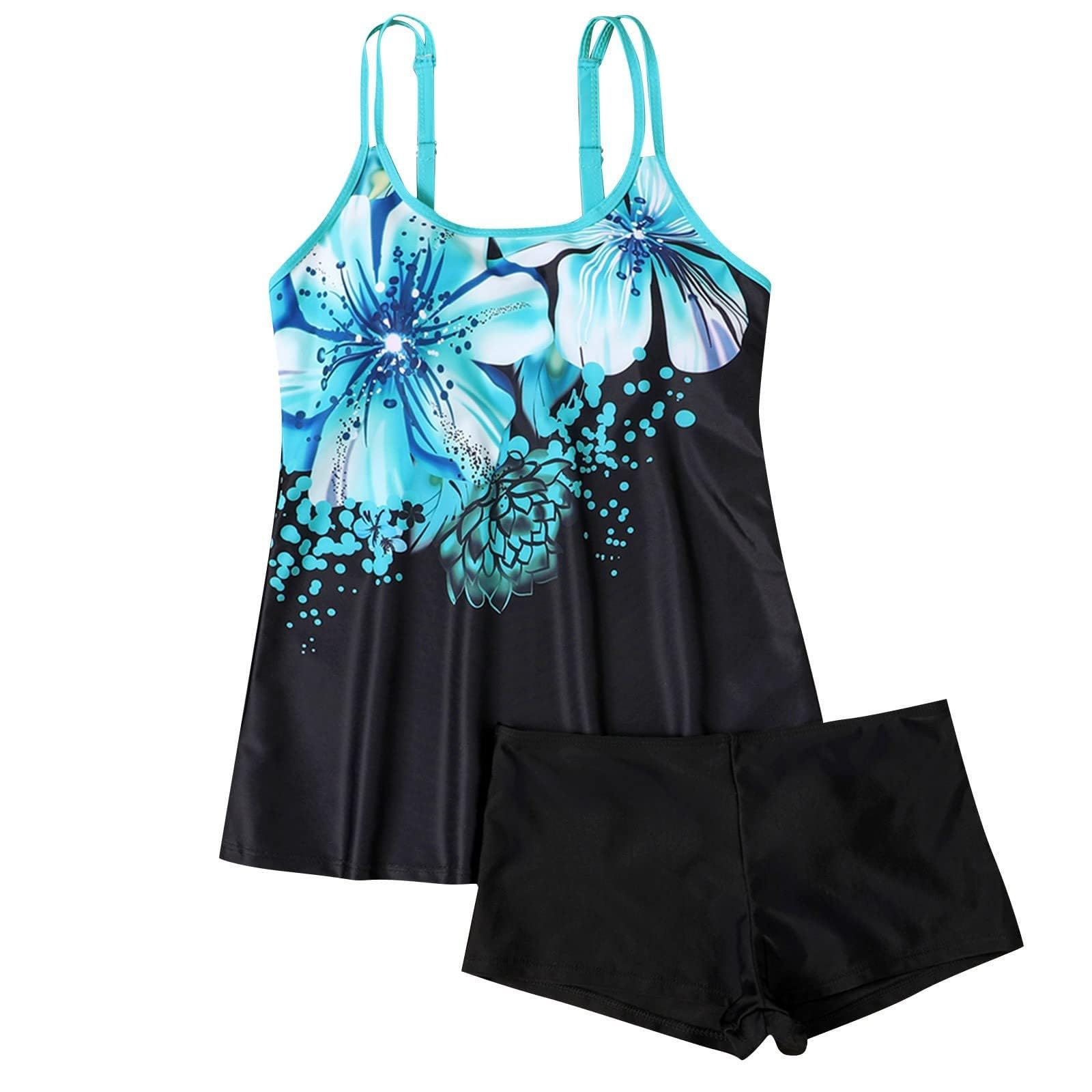 Bikini damskie tankini zestaw plus size nadruk paski plecy dwuczęściowy strój kąpielowy majtki odzież plażowa, jasnoniebieski, XL