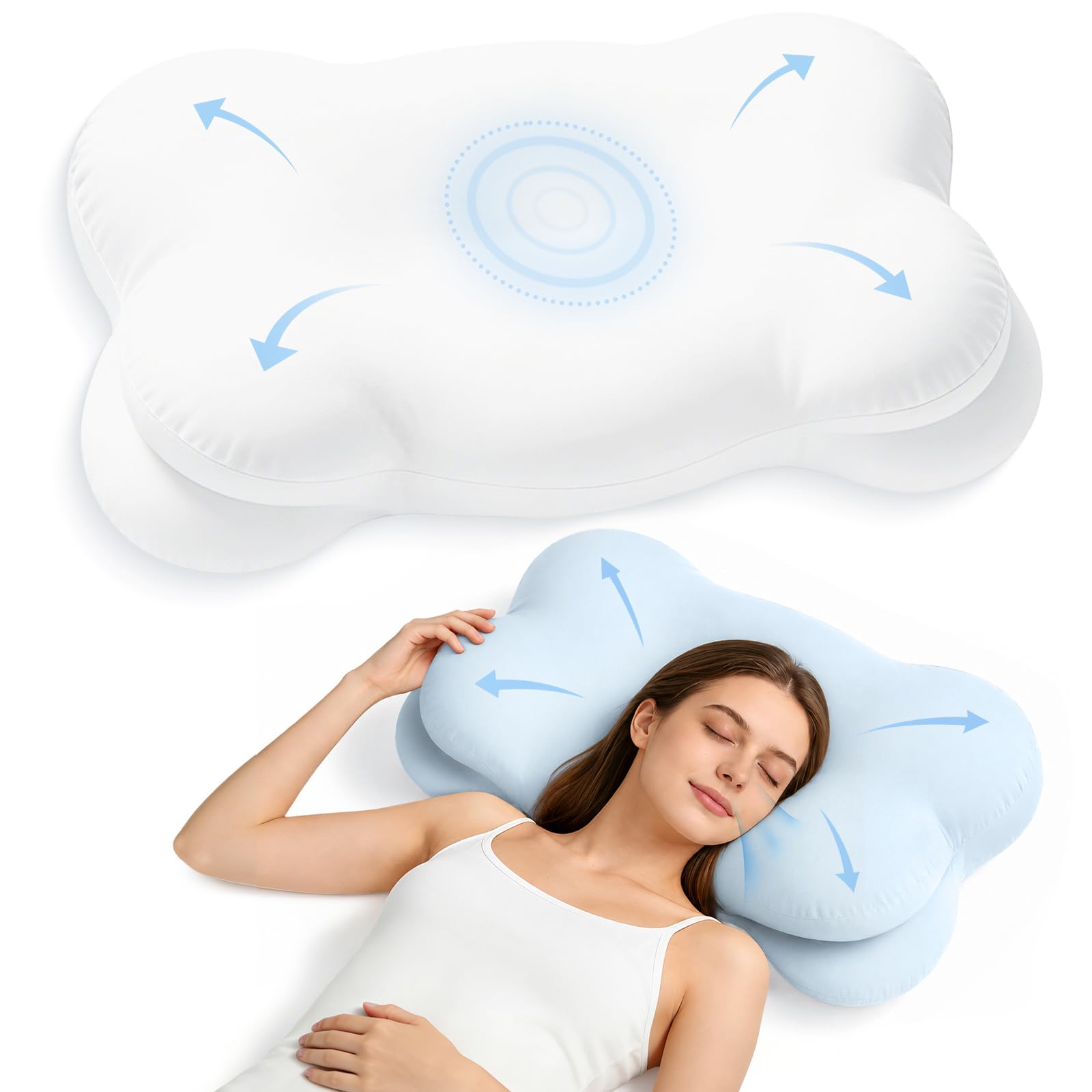 Mailirious Cuscino Cervicale in Memory Foam, Cuscino Ergonomico per il Supporto del Collo, Adatto per Dormire su Fianco, Schiena e Stomaco, Con 2 Federe Sfoderabili e Lavabili, 69×38×9/11 cm