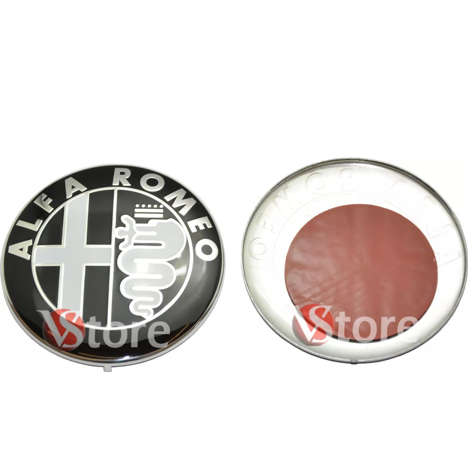 2 Fregi Stemma Compatibili con Alfa Romeo Auto Logo 74mm Nero Bianco Per Cofano Anteriore e Posteriore Emblema Stemmi in Metallo