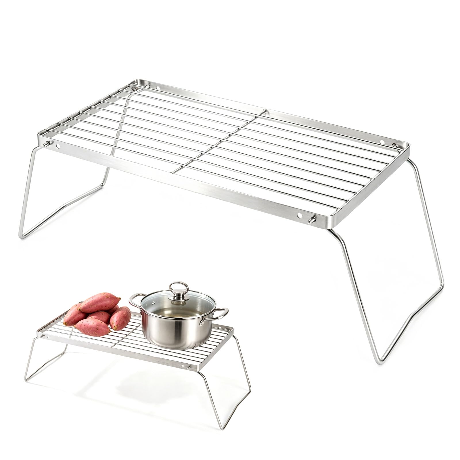 Składany ruszt do grilla ze stali nierdzewnej 30 x 16 cm, składany ruszt do kempingu o regulowanej wysokości, ruszt do ogniska na zewnątrz, składany grill do pikniku na świeżym powietrzu i gotowania