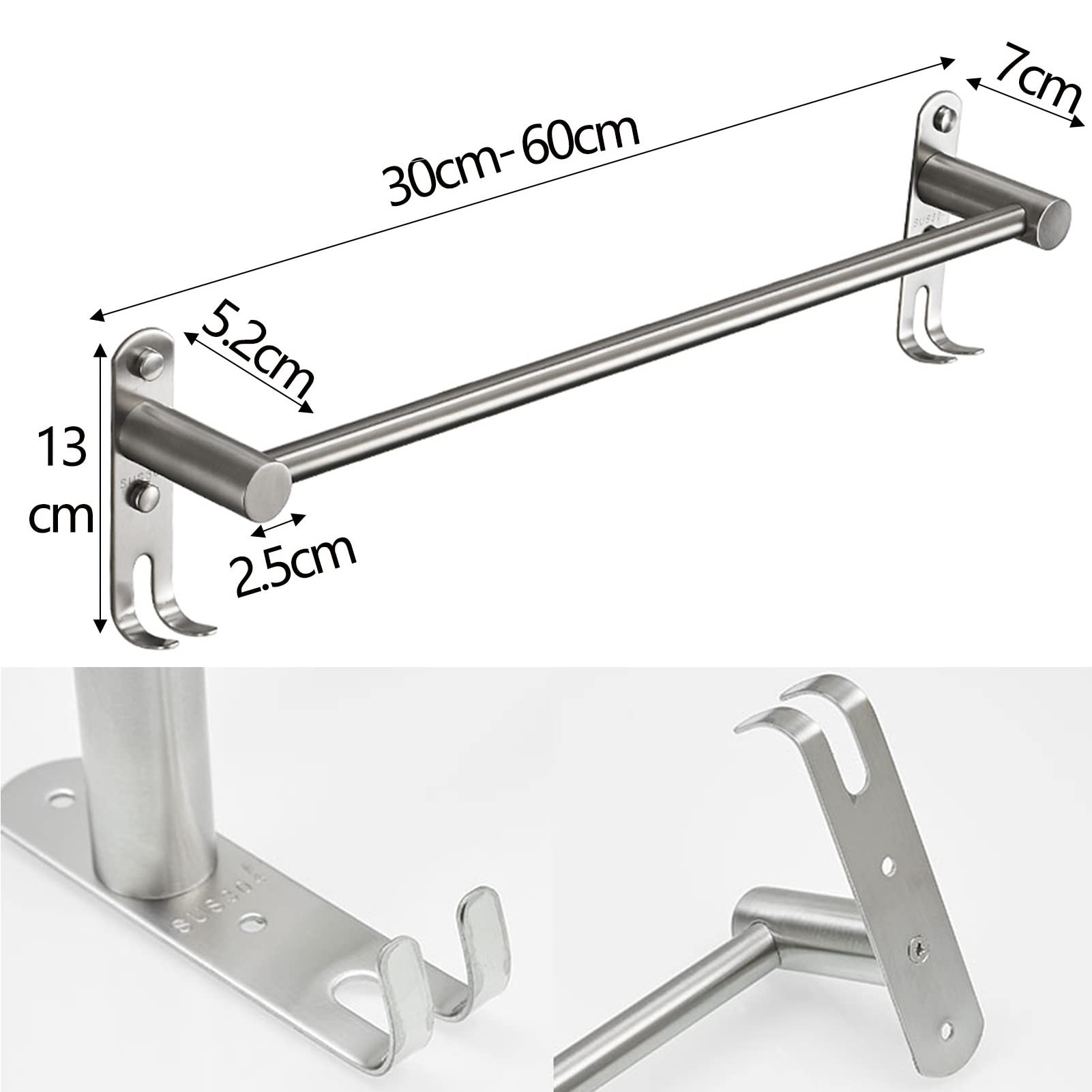 Portasciugamani Singolo a Parete, Portasalviette in Acciaio Inossidabile con Finitura Argento Lucido per Bagno o Cucina, 30/40/50/60 (Size : 40cm)