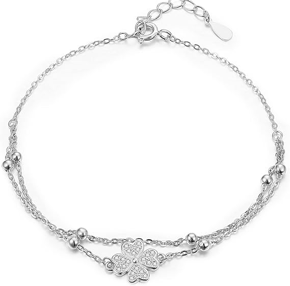 Amazon ブレスレット レディース クローバー 2連 ブレスレット 女性 人気 シルバー アクセサリー 繊細 誕生日 母の日 妻 彼女へ バレンタインデー ホワイトデー プレゼント ラッピング用品付き シルバー ブレスレット 通販