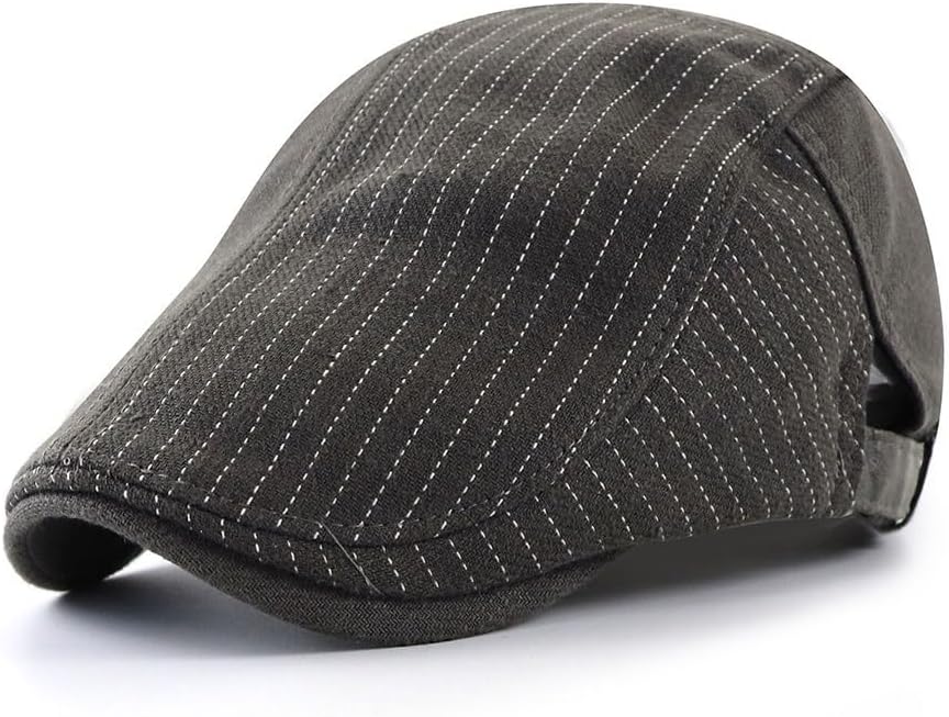 Linen Newsboy Caps for Men Striped Driving Hats Winter Autumn Cap Women Adjustable Flat Hat