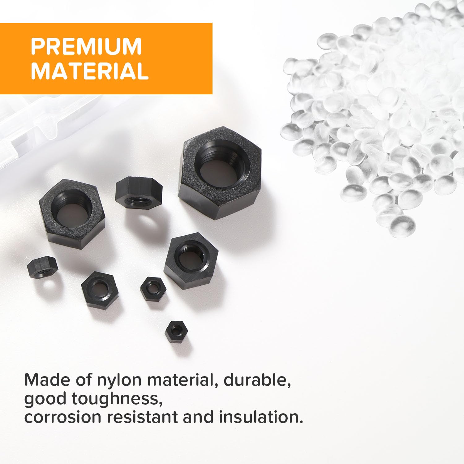 200 Pezzi M2/M2.5/M3/M4/M5/M6/M8/M10 Dadi Esagonali in Plastica, Dadi Esagonali in Nylon, Dado Esagonale Filettato Metrico, Nero