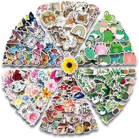 AOWDIAO 300 Nature Stickers Pack 6 Mixed Themes Vinyl Waterproof Stickers Decals for Water Bottles Laptop Phone Scrapbook Journal Car Cover