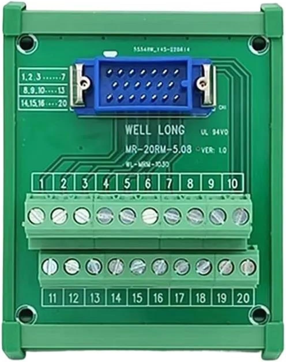 MR-20RMD2+ DIN Rail Mount I/O Terminal Block Interface Module Male Header Breakout Board