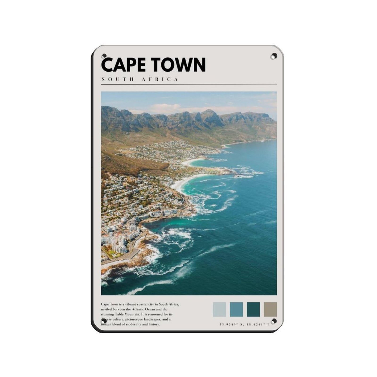 Cape Town South Africa Poster Cape Town Art (2) Tin Sign Vintage Metal Pub Club Cafe Bar Home Wall Art Decoration Poster Retro 8x12inch(20x30cm)